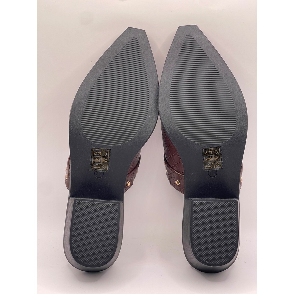 Rebecca Minkoff Barb Woven Mules Dark Brown Studded Pointed Toe Clogs 7M - Picture 5 of 7